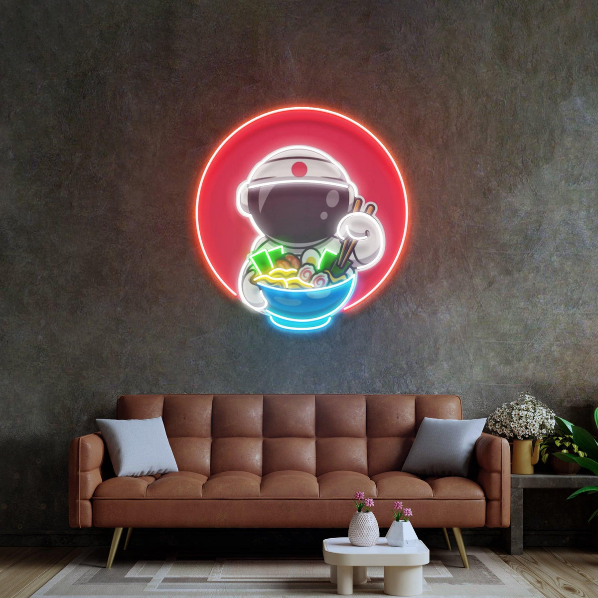 Astronaut Eating Ramen Led Neon Acrylic Artwork - Custom Neon Signs | LED Neon Signs | Zanvis Neon®