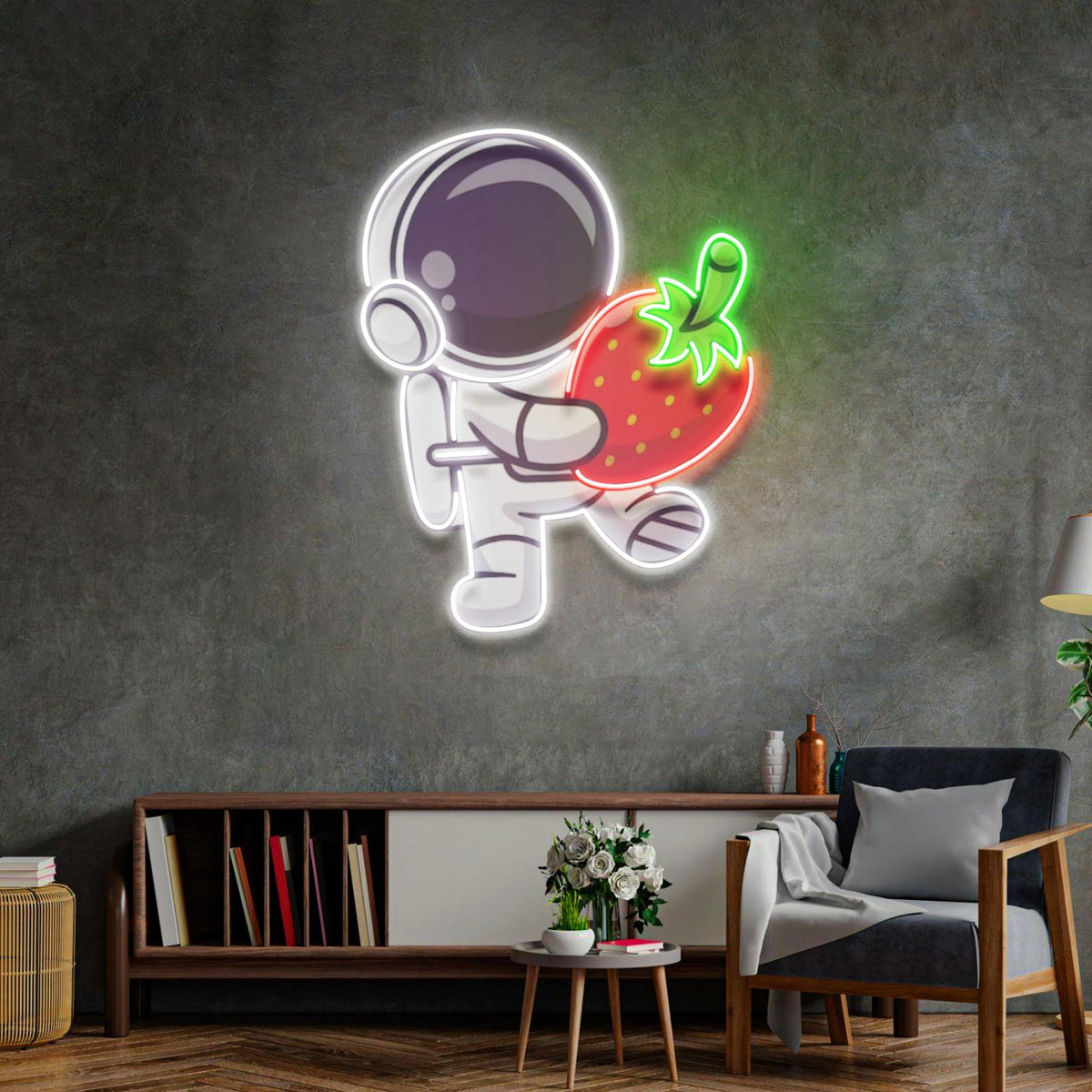 Astronaut Holding Strawberry Led Neon Acrylic Artwork