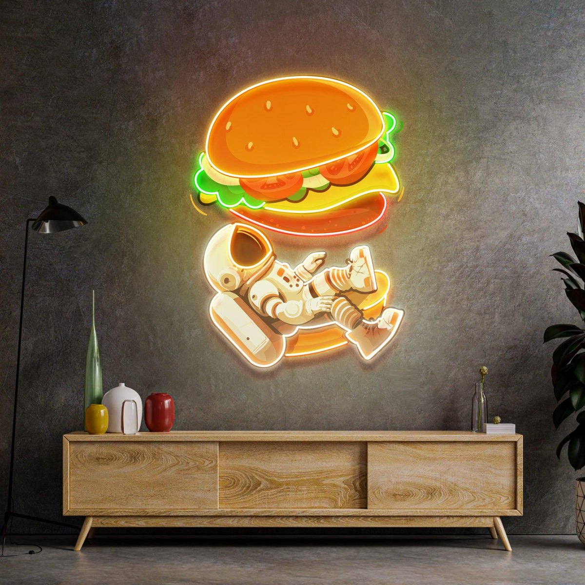 Astronaut and Burger Led Neon Acrylic Artwork - Custom Neon Signs | LED Neon Signs | Zanvis Neon®