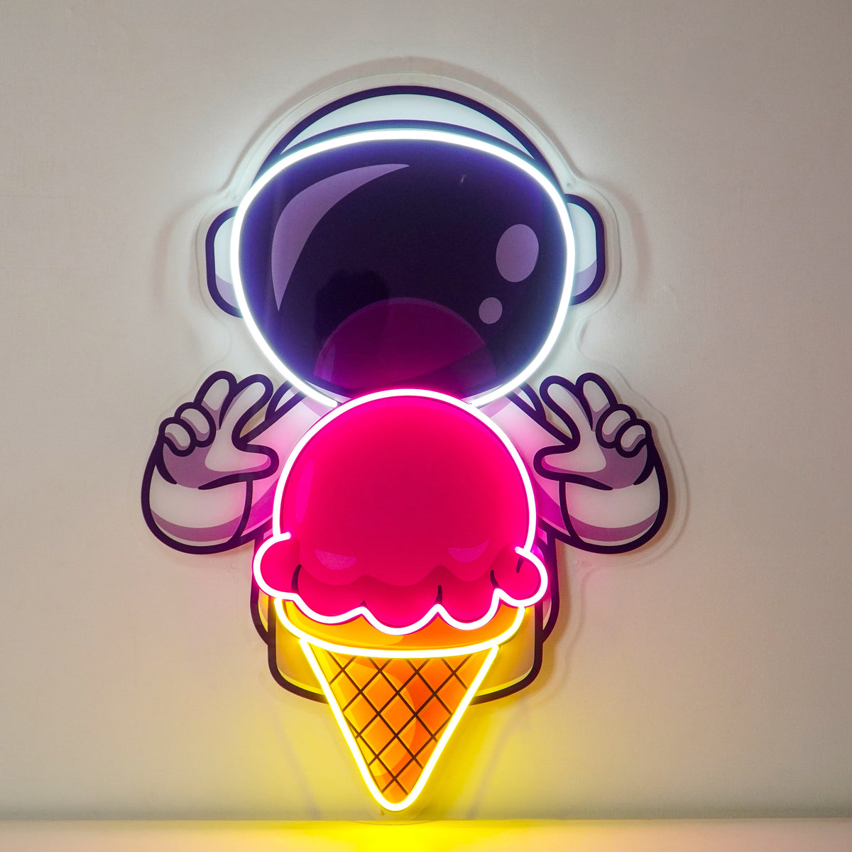 Astronaut Cream Space Led Neon Acrylic Artwork