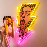 Beautiful Woman Is Holding An Injection LED Neon Sign Light Pop Art