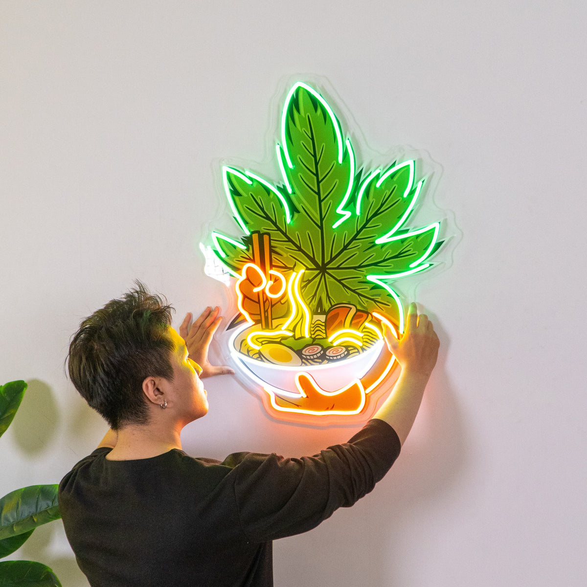 Cannabis Eat Ramen Led Neon Acrylic Artwork