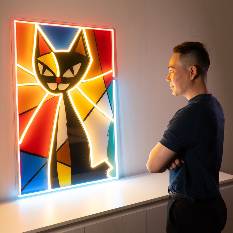 Colorful Cat Painting In Abstract Art LED Neon Sign Light