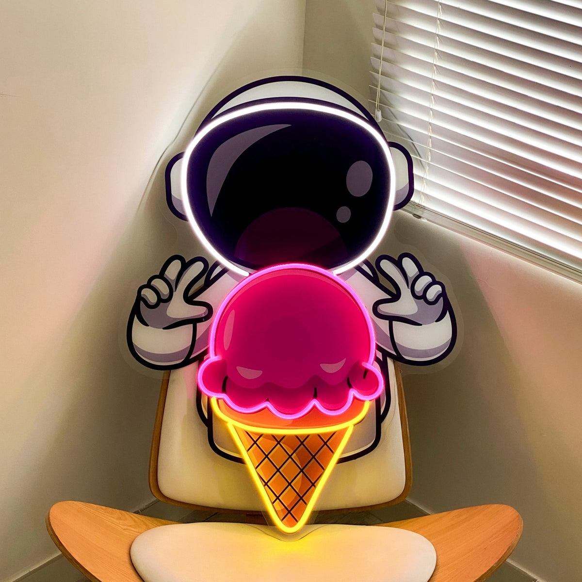 Astronaut Cream Space Led Neon Acrylic Artwork