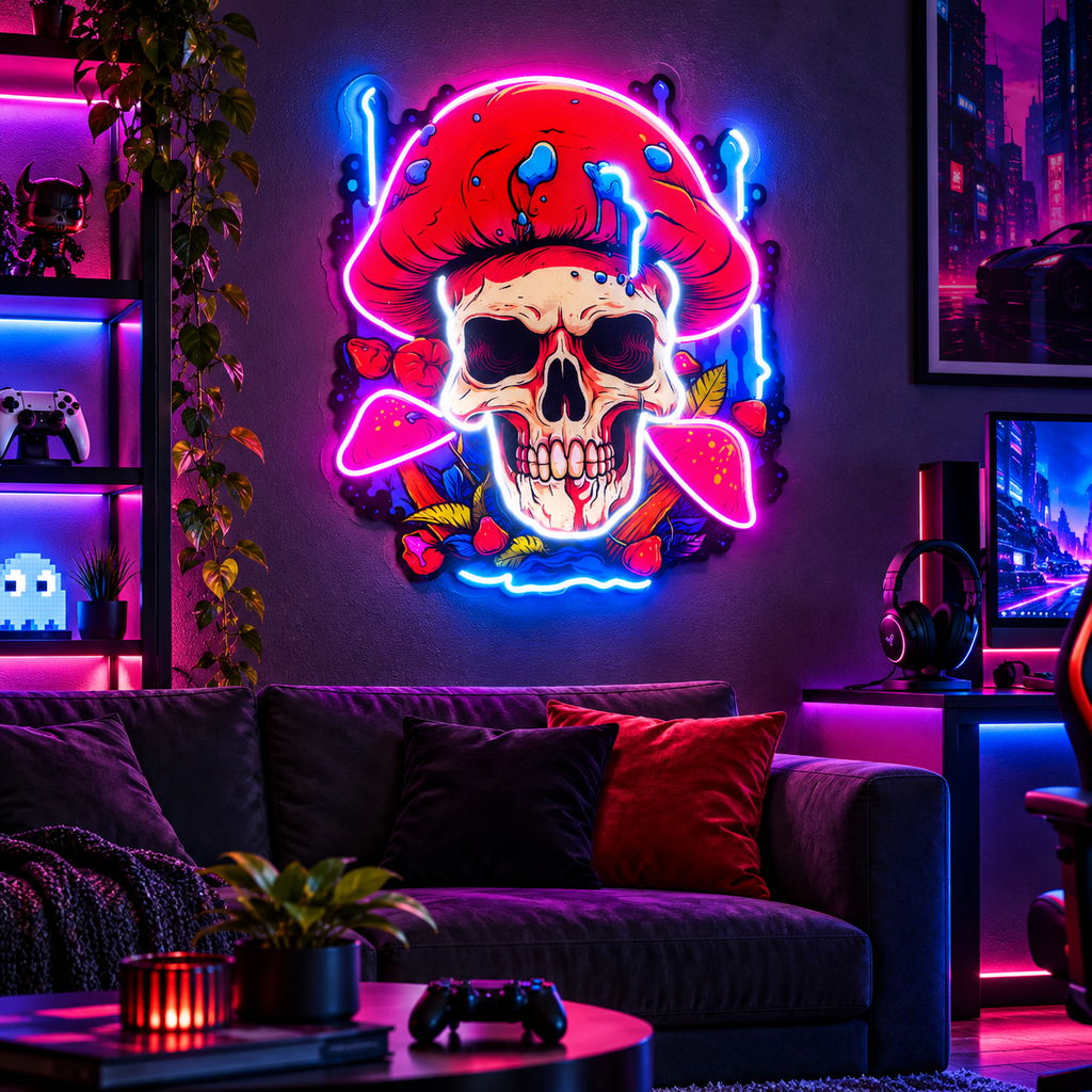 Skull Mushroom Neon Acrylic Artwork
