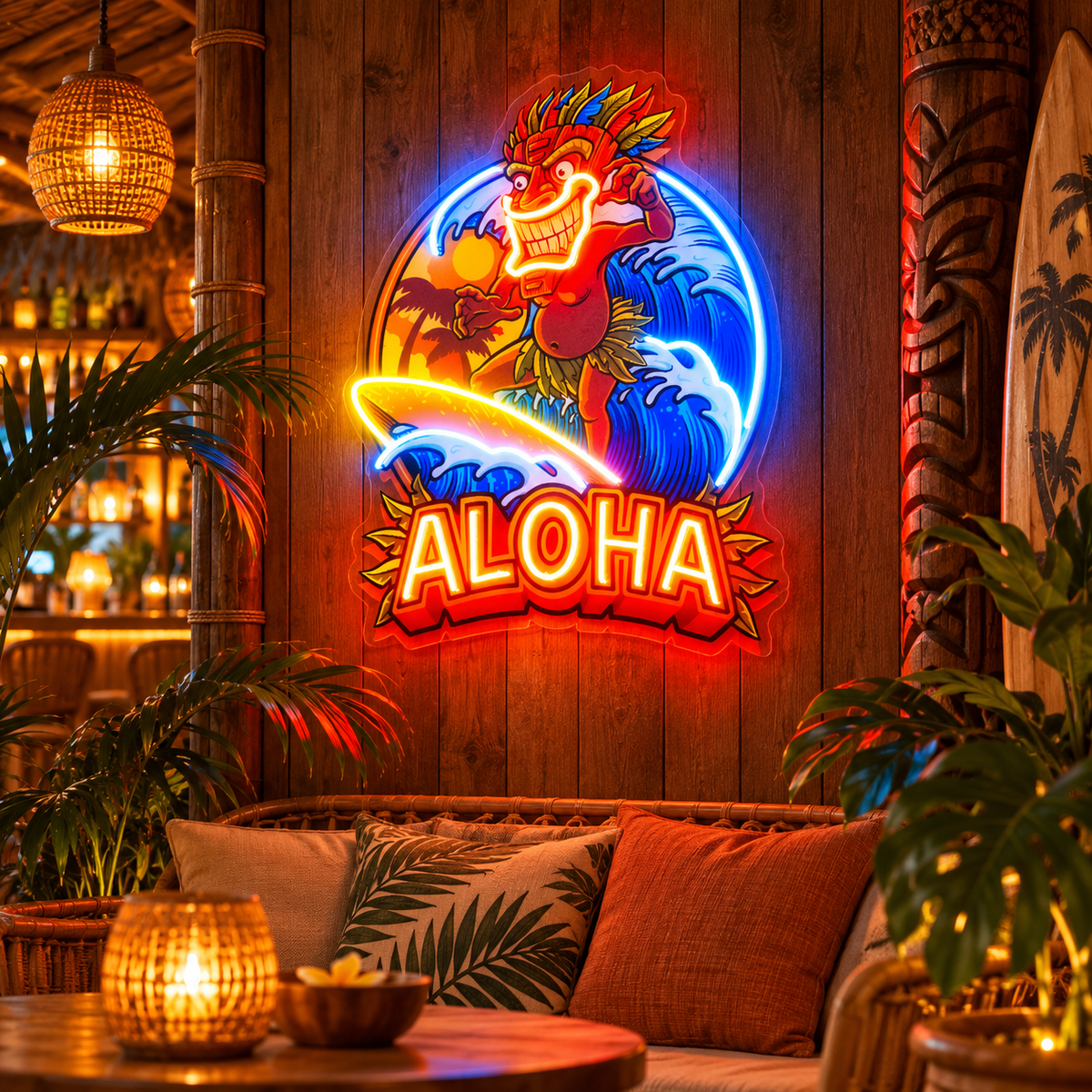 Aloha Tiki Surf LED Neon Sign Light Pop Art