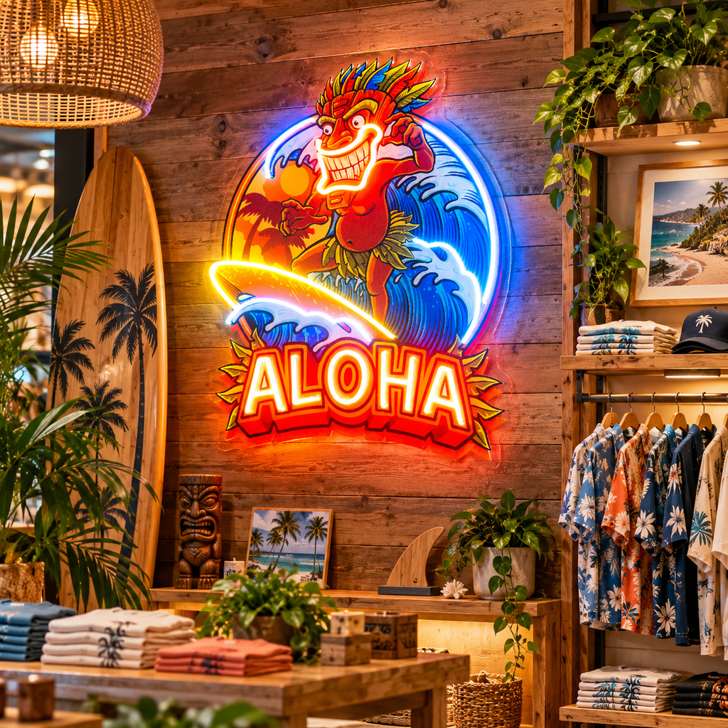 Aloha Tiki Surf LED Neon Sign Light Pop Art