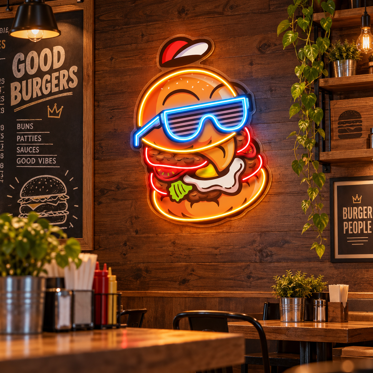 Cool Burger LED Neon Sign Light Pop Art – Funny Burger Wall Decor