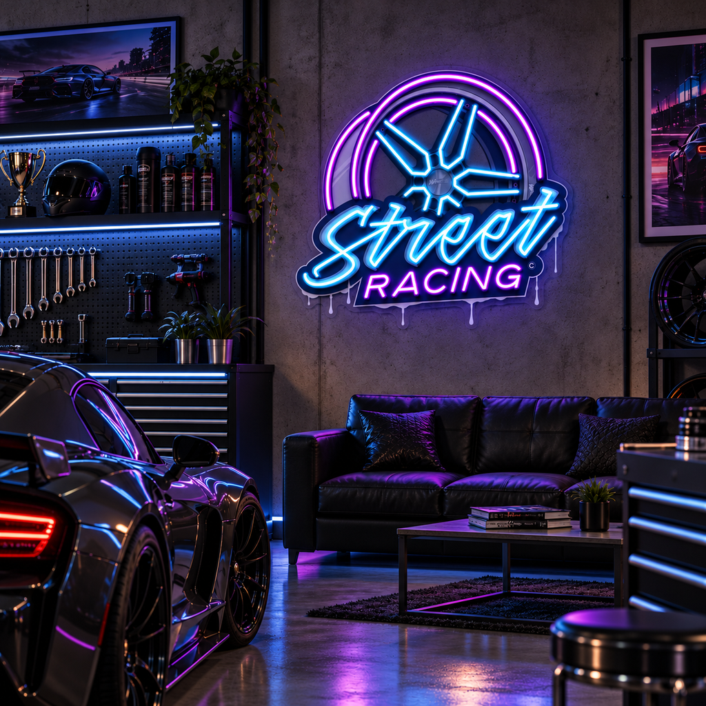 Street Racing LED Neon Sign – Automotive Garage & Man Cave Wall Decor