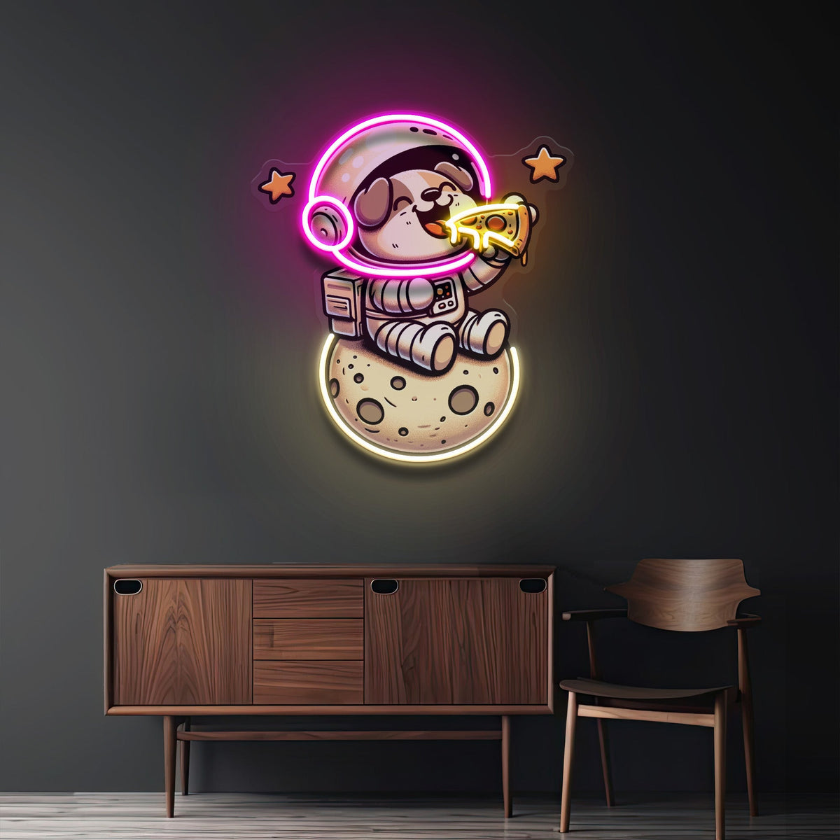 Astrodog Eat Pizza LED Neon Sign Light Pop Art