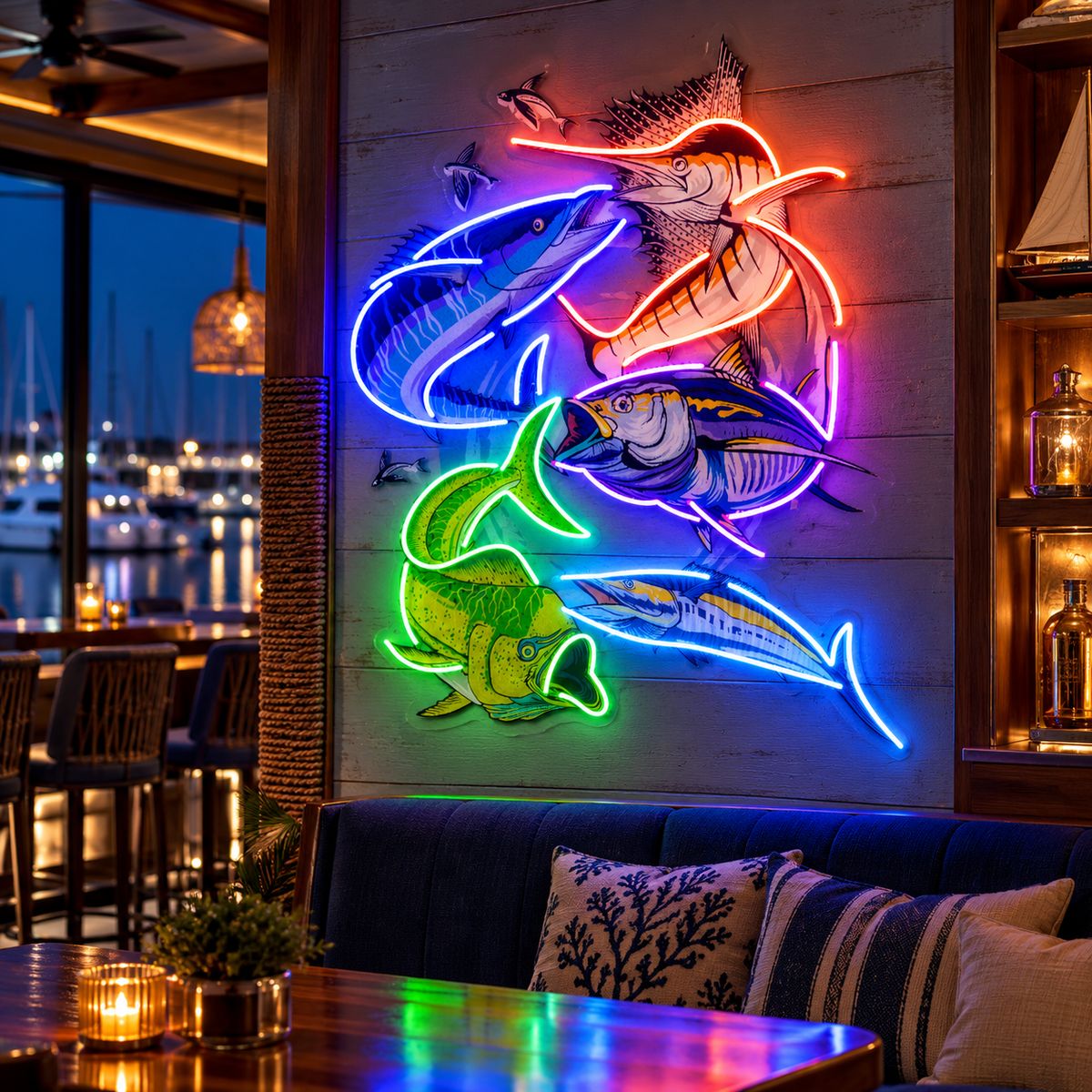 Colorful Fishing LED Neon Sign Light Pop Art