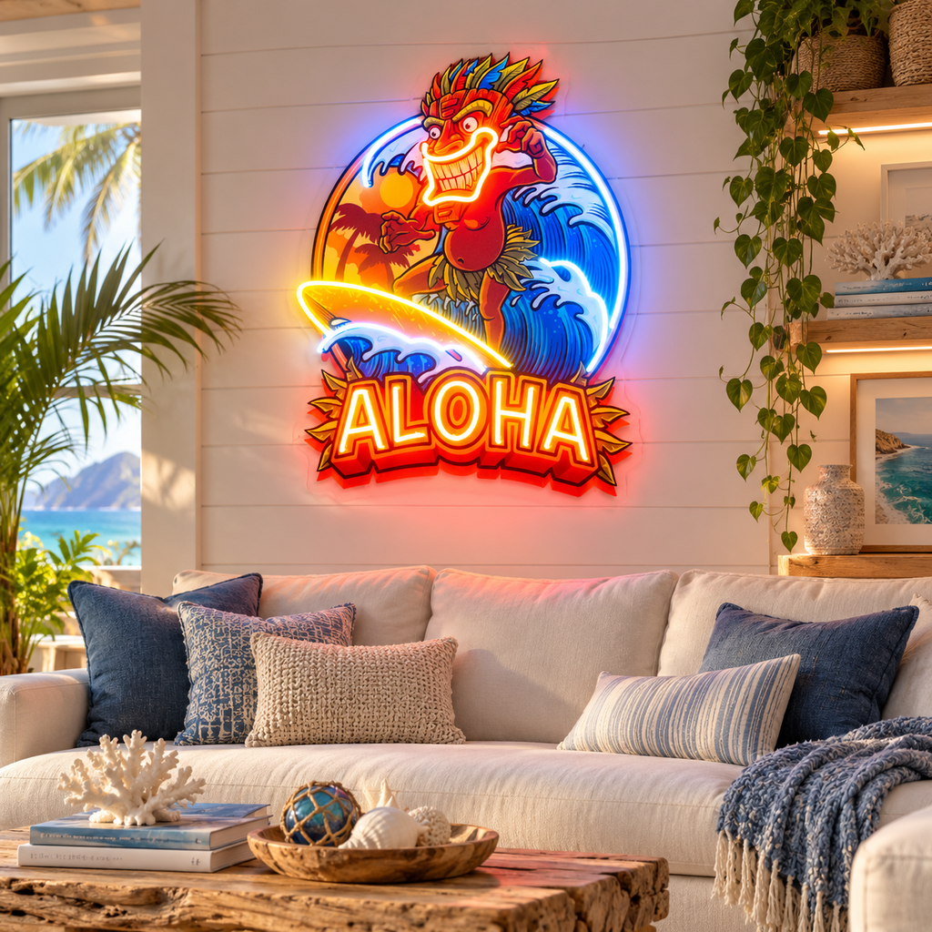 Aloha Tiki Surf LED Neon Sign Light Pop Art