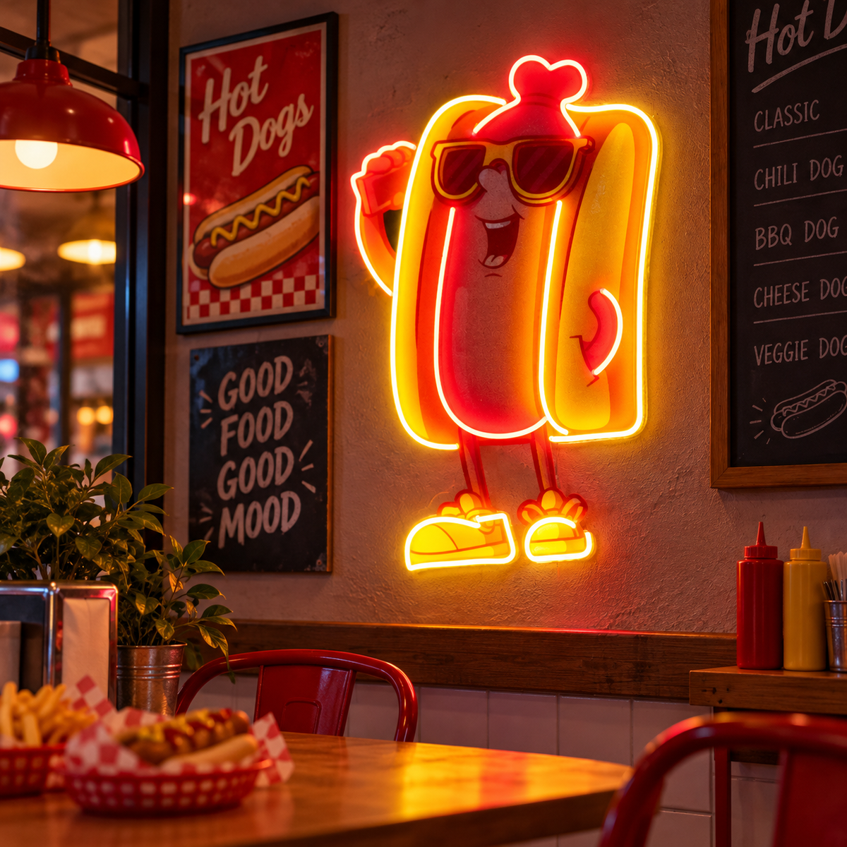 Cool Hot Dog LED Neon Sign Light Pop Art – Funny Food Wall Decor