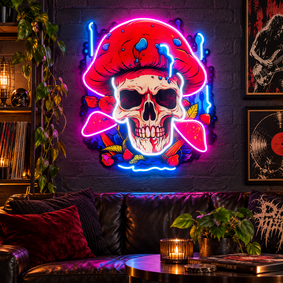 Skull Mushroom Neon Acrylic Artwork