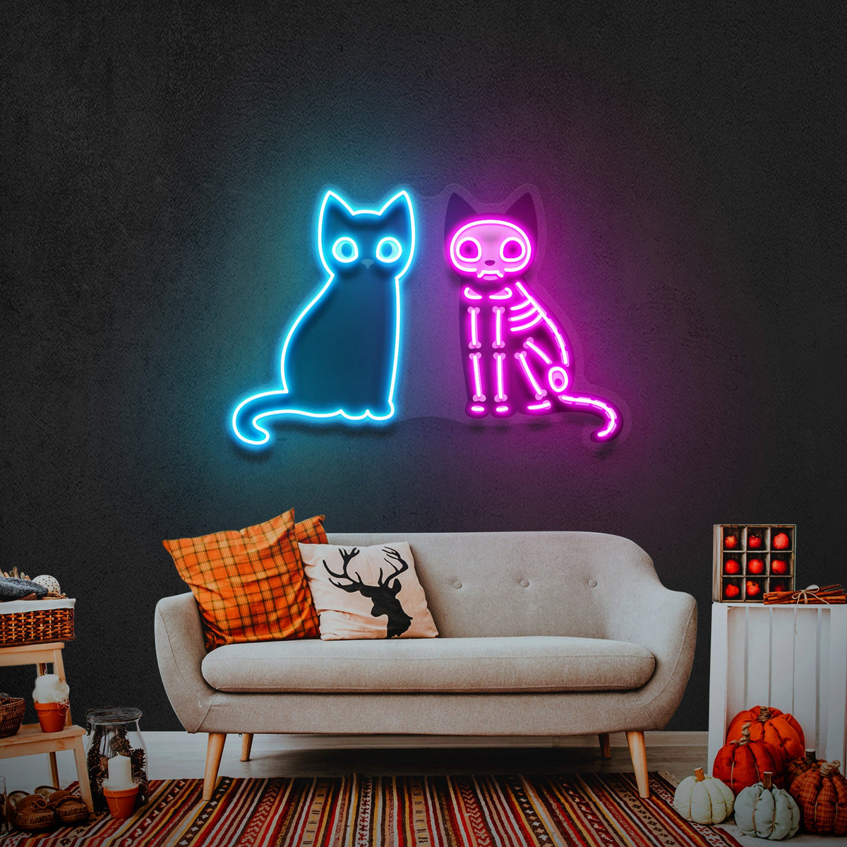 Black Cat Skeleton LED Neon Sign Light Pop Art