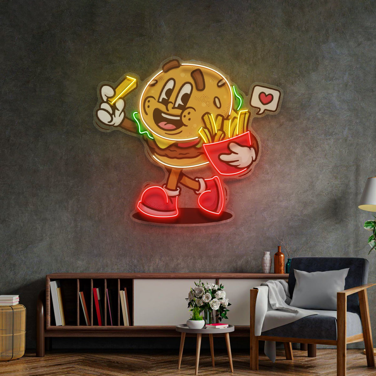 Burger Cute Trendy Retro LED Neon Sign Light Pop Art