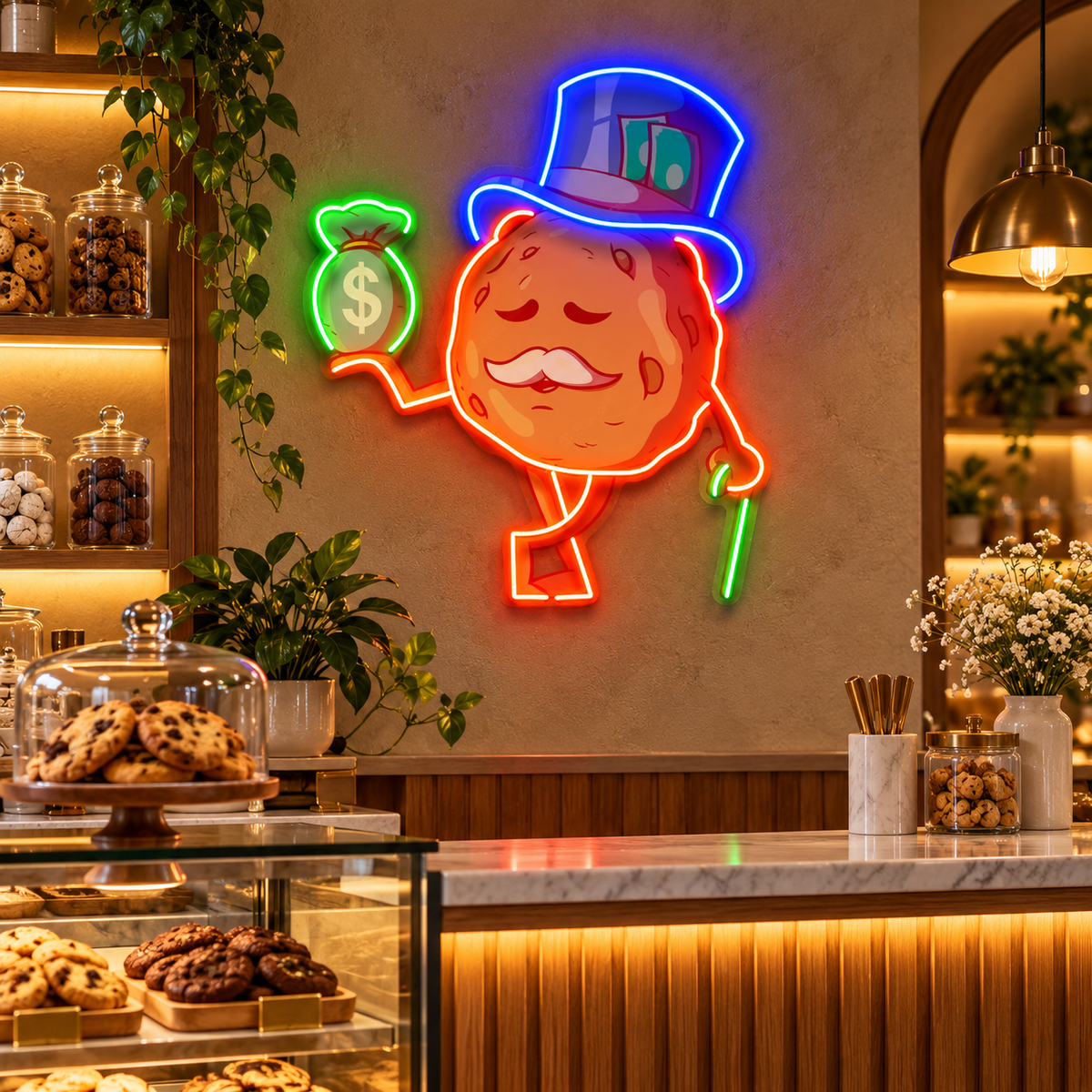 Cookie Fortune With a Bag of Money LED Neon Sign Light Pop Art