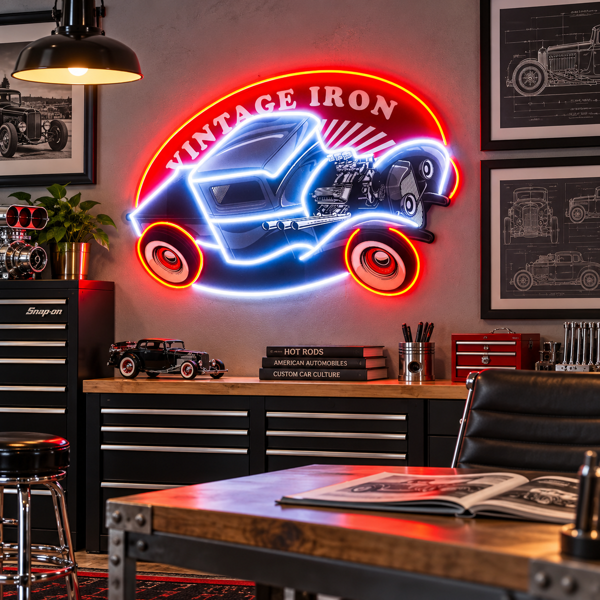Vintage Iron Hot Rod LED Neon Sign Light Pop Art