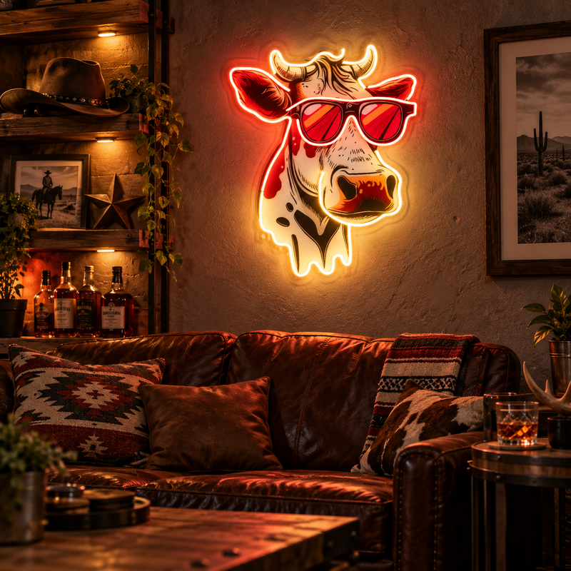 Cool Cow LED Neon Sign – Funny Farmhouse Wall Art