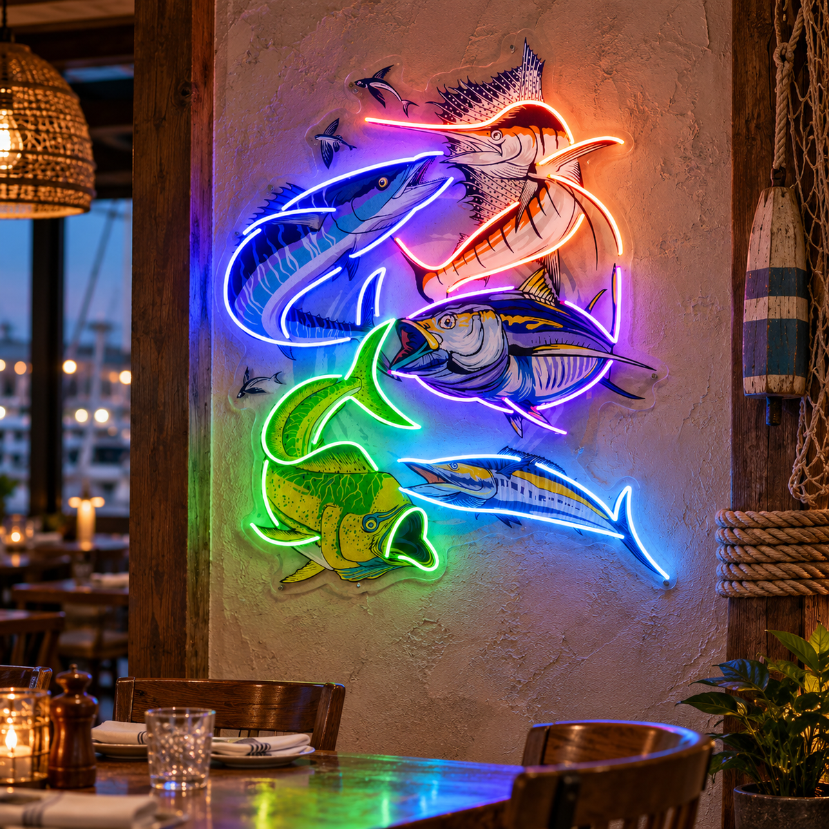 Colorful Fishing LED Neon Sign Light Pop Art