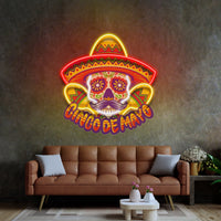 Cinco De Mayo Skull Mascot LED Neon Sign Light Pop Art