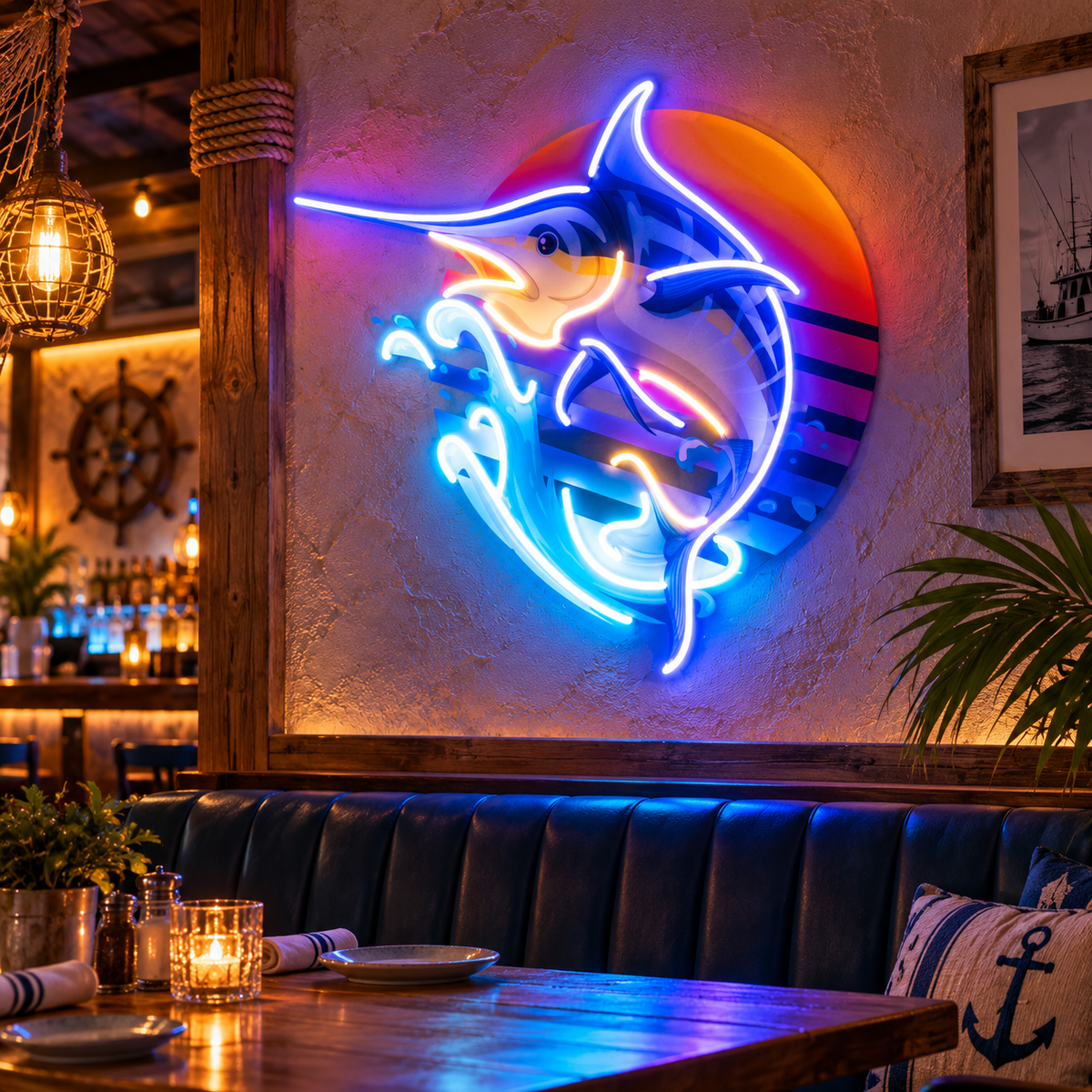 Colorful Ocean Fishing LED Neon Sign Light Pop Art