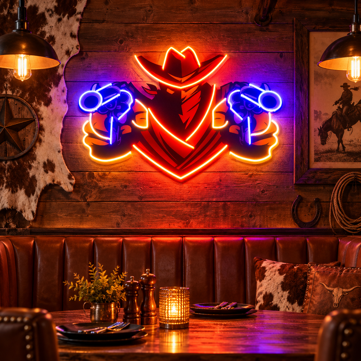 Outlaw Cowboy LED Neon Acrylic Artwork