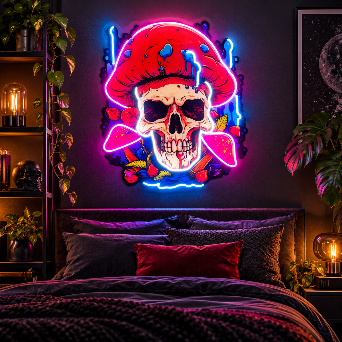 Skull Mushroom Neon Acrylic Artwork