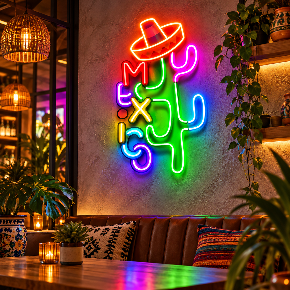 Colorful Mexican Theme Design Abstract Art LED Neon Sign Light Pop Art