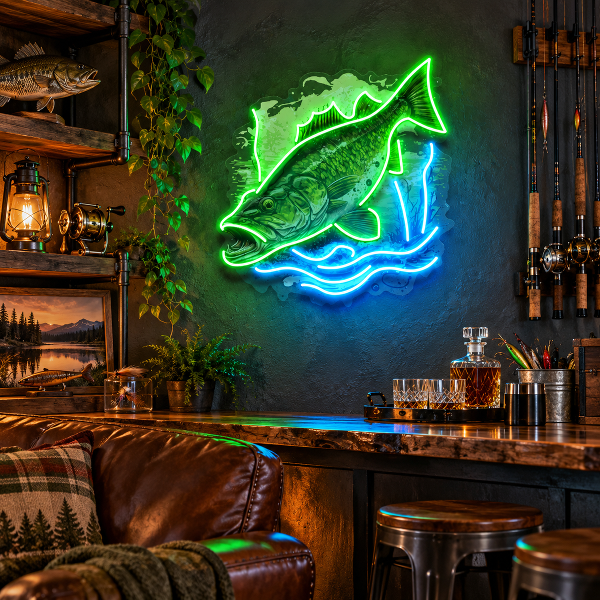 Cold Fishing Frame LED Neon Sign Light Pop Art