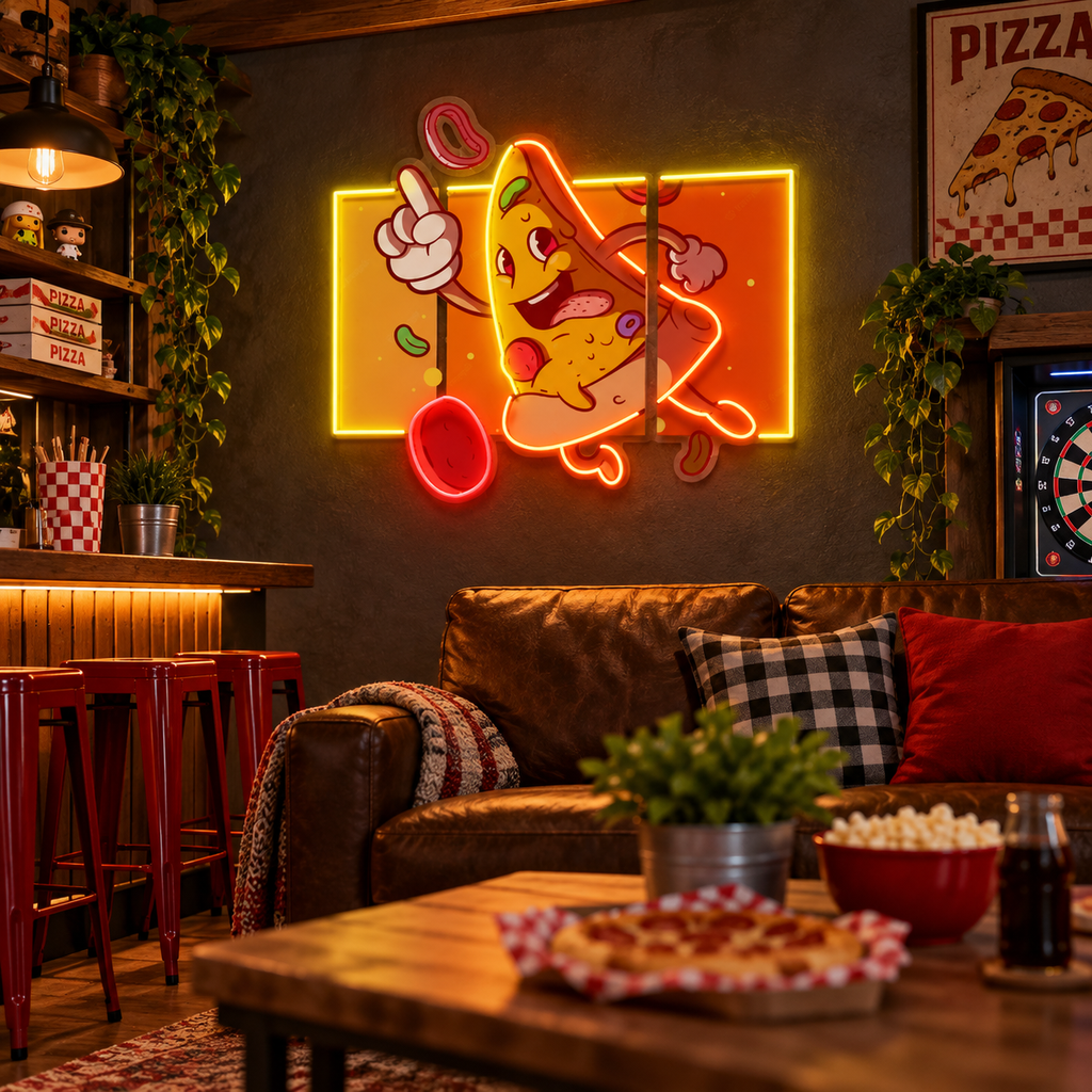 Cool Pizza Slice LED Neon Sign Light Pop Art – Funny Pizza Wall Decor