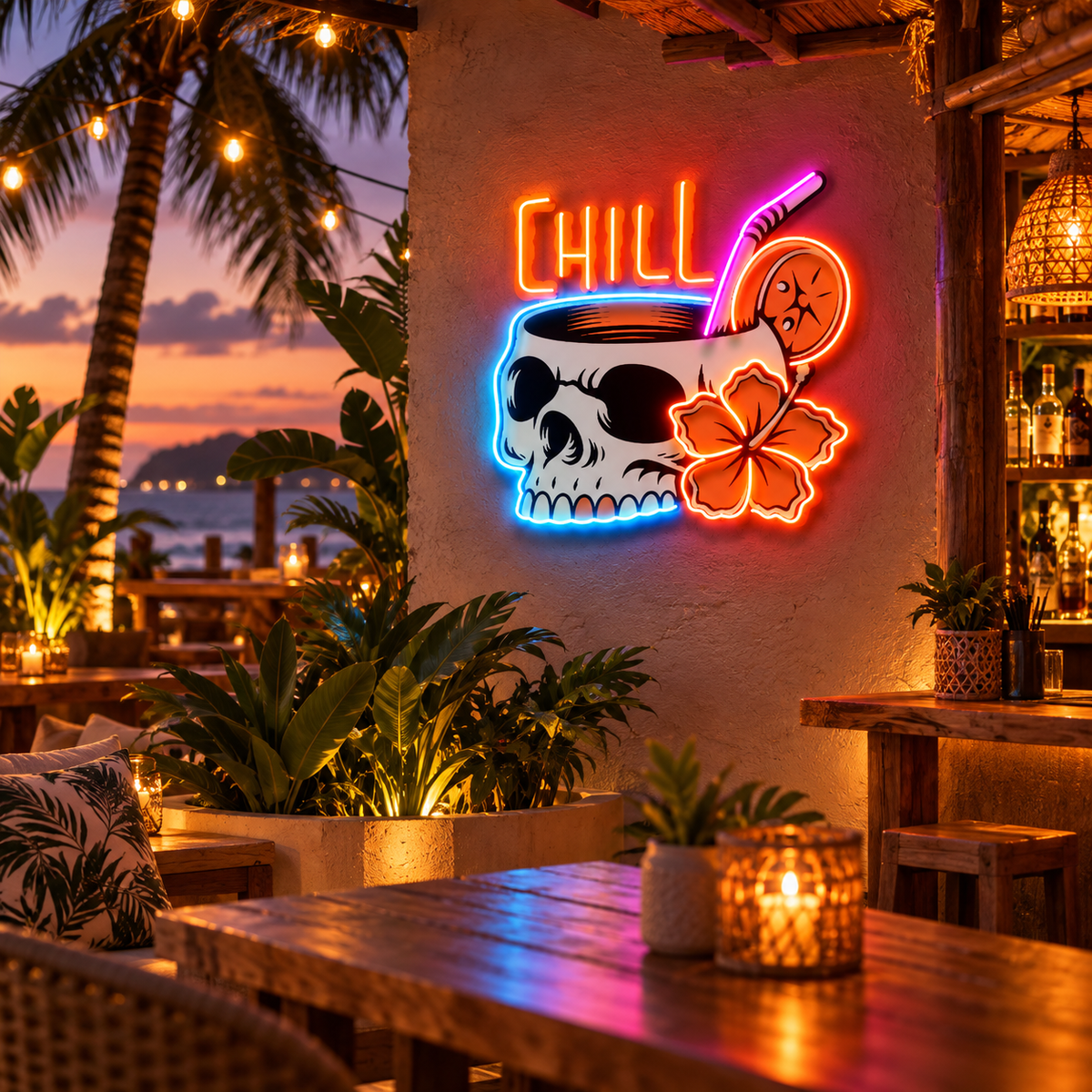Cocktail Skull LED Neon Sign Light Pop Art