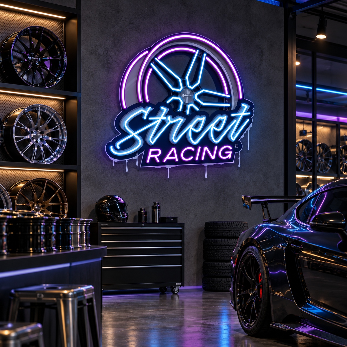Street Racing LED Neon Sign – Automotive Garage & Man Cave Wall Decor