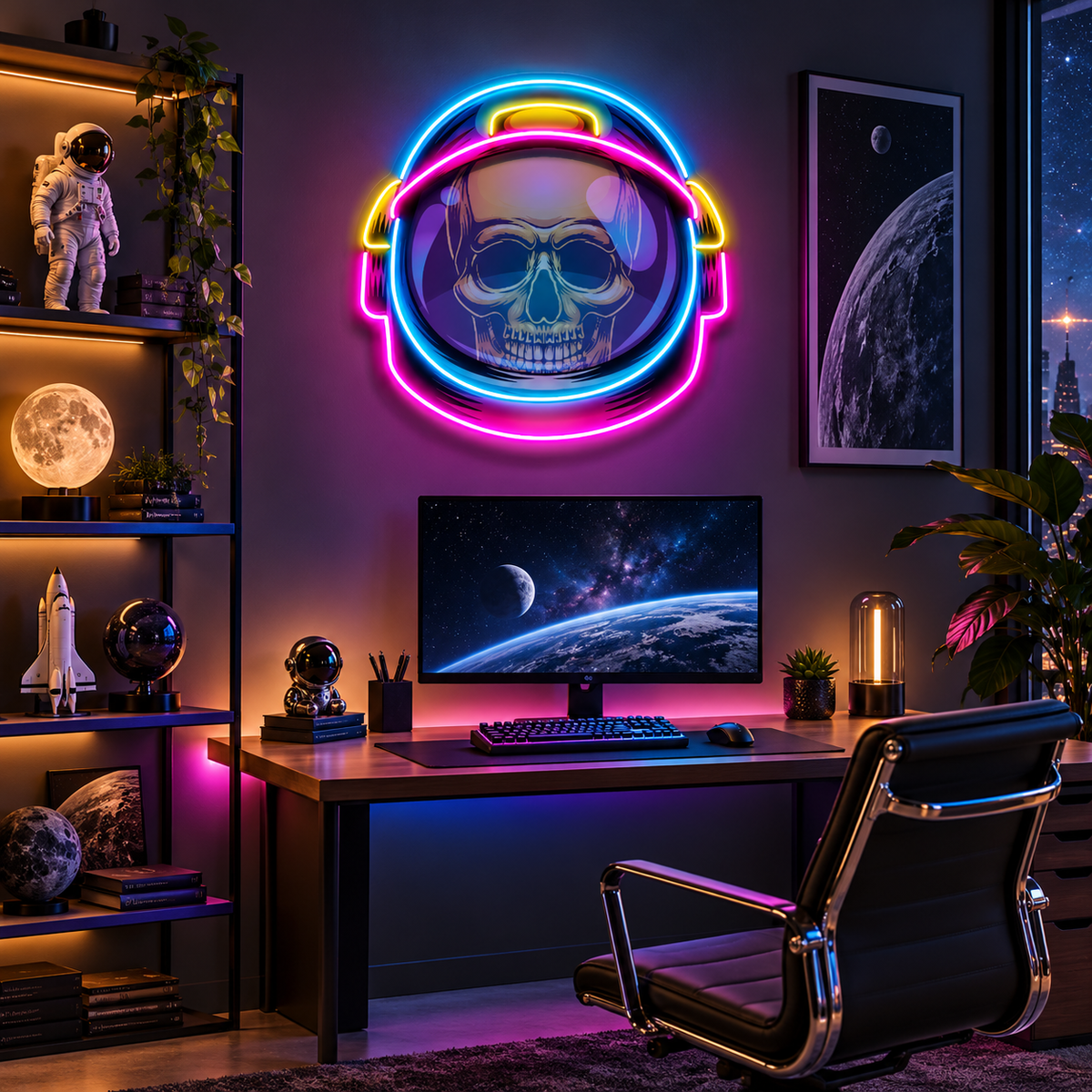 Colorful Astronaut Skull LED Neon Sign Light Pop Art