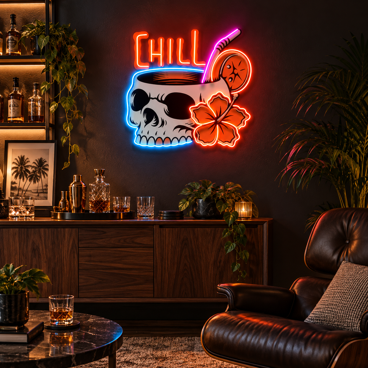 Cocktail Skull LED Neon Sign Light Pop Art