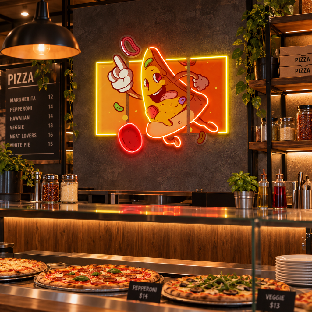 Cool Pizza Slice LED Neon Sign Light Pop Art – Funny Pizza Wall Decor
