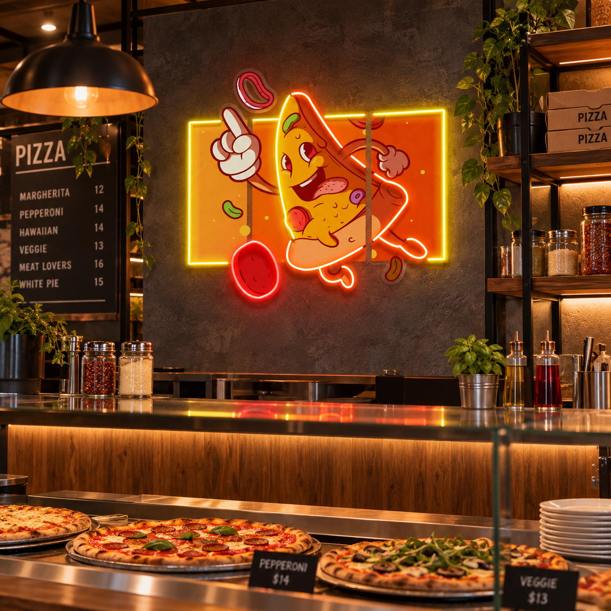 Cool Pizza Slice LED Neon Sign Light Pop Art – Funny Pizza Wall Decor