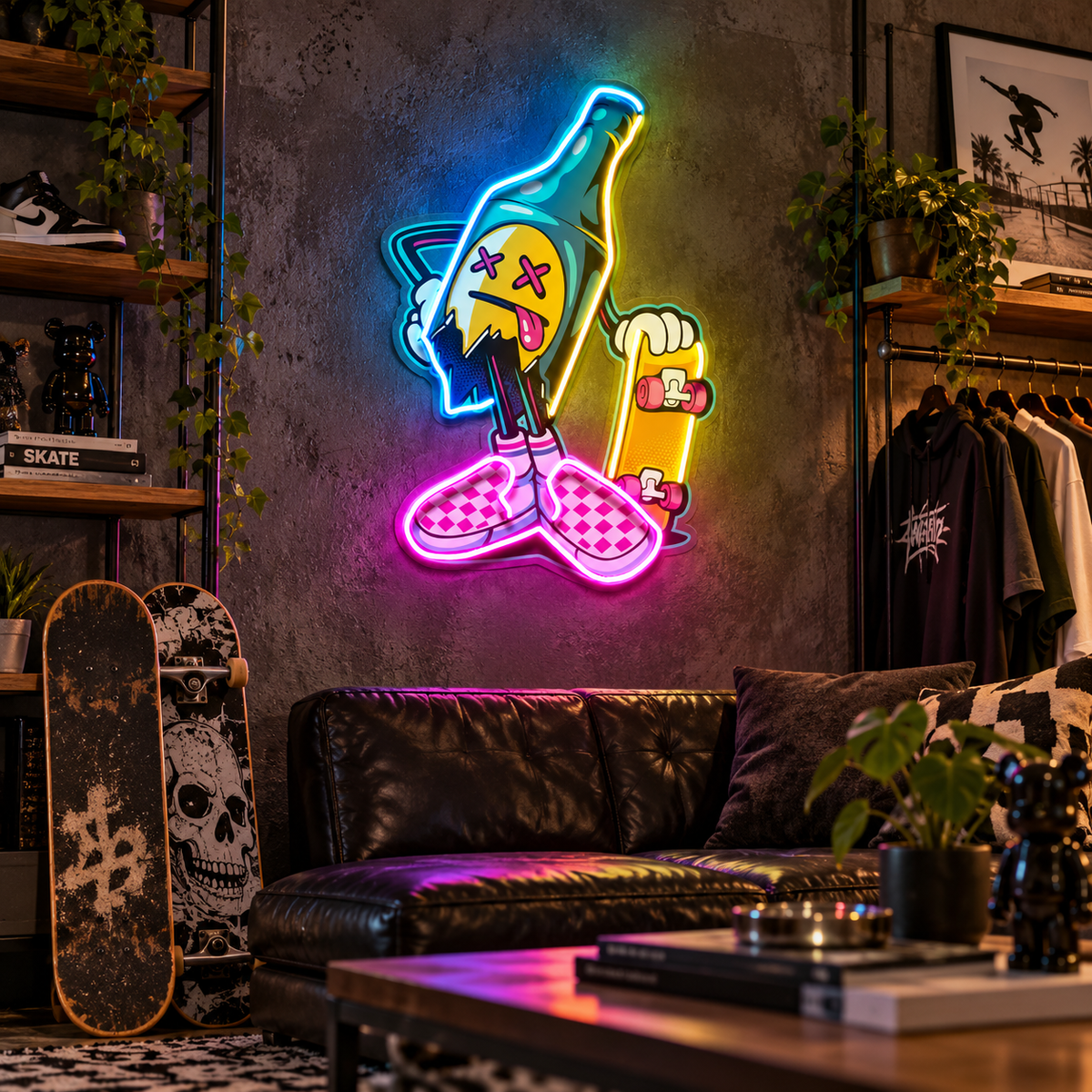 Cool Bottle Skateboard LED Neon Sign – Street Art & Skateboarding Wall Decor