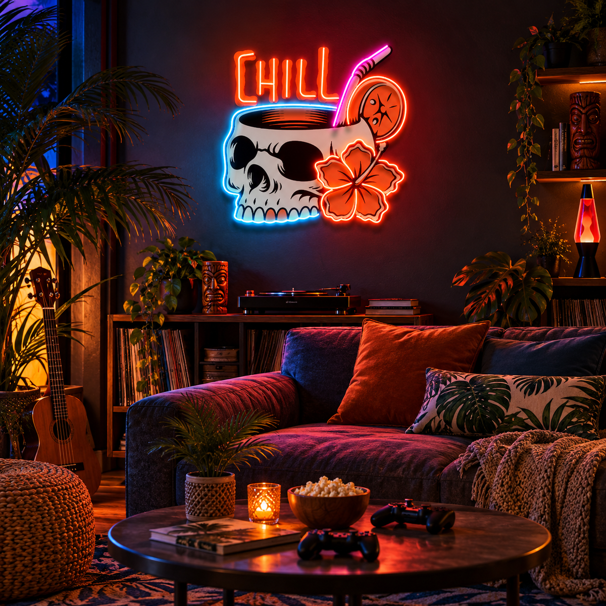 Cocktail Skull LED Neon Sign Light Pop Art